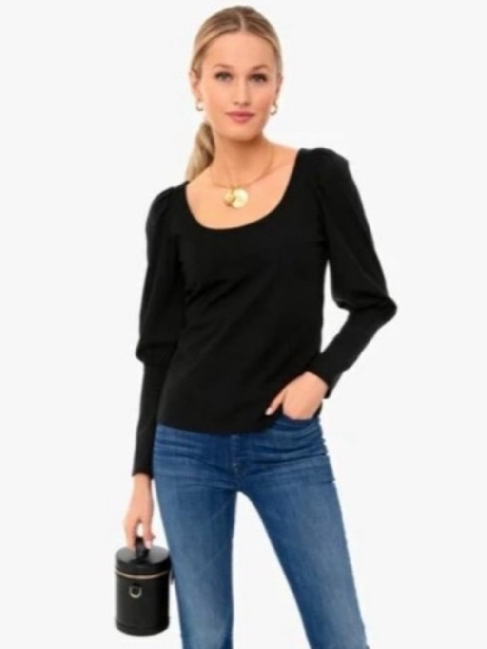 Pomander Place Riley Scoop Neck Long Sleeve Top In Black Size S